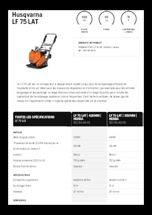 Jednosměrné vibrační desky Husqvarna LF 75 LAT