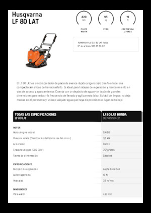 Jednosměrné vibrační desky Husqvarna LF 80 LAT