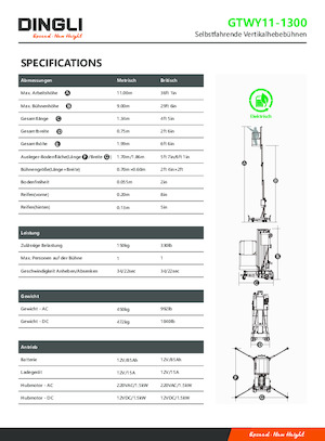 Sloupové pracovní plošiny Dingli GTWY11-1300