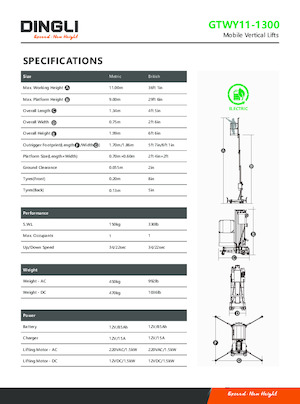 Sloupové pracovní plošiny Dingli GTWY11-1300