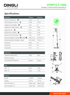 Sloupové pracovní plošiny Dingli GTWY12.5-1300