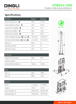 Sloupové pracovní plošiny Dingli GTWY9.5-2100