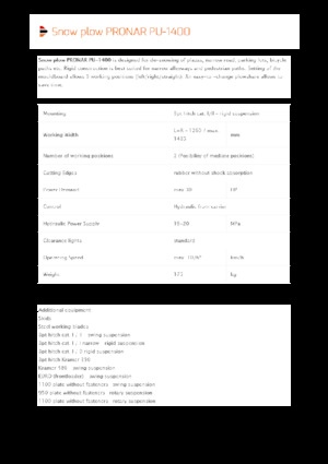 Sněžné pluhy s natáčením Pronar PU 1400