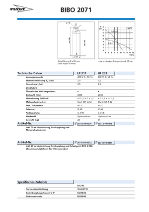 Čerpadla odpadních vod Flygt-Pumpen BIBO 2071 LR 231