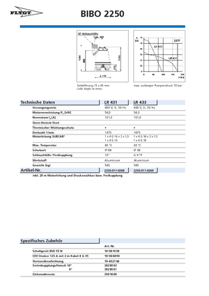 Čerpadla odpadních vod Flygt-Pumpen BIBO 2250 LR 433