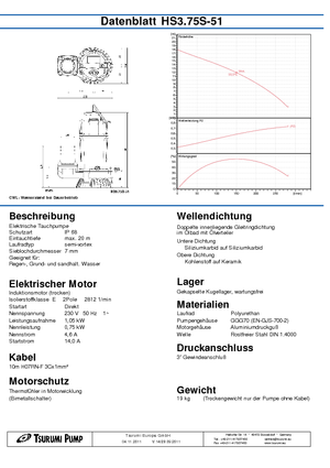 Čerpadla odpadních vod Tsurumi-Pumpen HS3.75S
