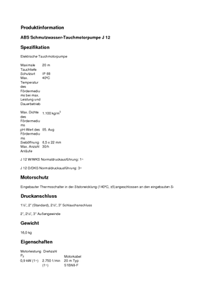Čerpadla odpadních vod ABS-Pumpen J 12 D