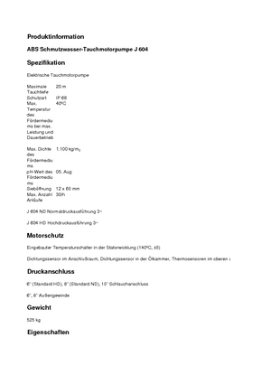 Čerpadla odpadních vod ABS-Pumpen J 604 HD