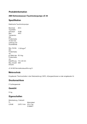 Čerpadla odpadních vod ABS-Pumpen JC 34 HD