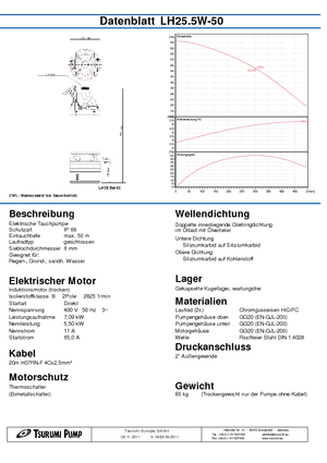 Čerpadla odpadních vod Tsurumi-Pumpen LH25.5W-50