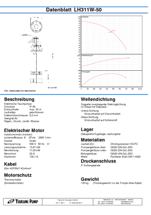 Čerpadla odpadních vod Tsurumi-Pumpen LH311W-50