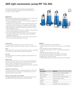 Čerpadla odpadních vod ABS-Pumpen MF-VO 804 D