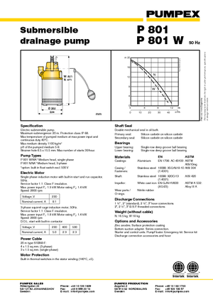 Čerpadla odpadních vod Pumpex P 801 N 32