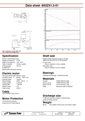 Kalová čerpadla Tsurumi-Pumpen 80UZ41.5