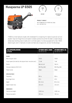 Tandemové vibrační válce Husqvarna LP 6505