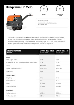 Tandemové vibrační válce Husqvarna LP 7505