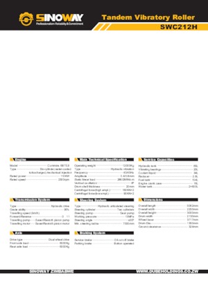 Tandemové vibrační válce Sinoway SWC212H