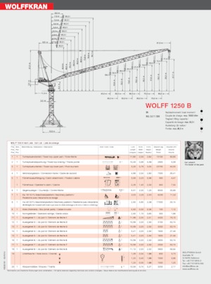 Věžové výkyvné jeřáby s horní otočí Wolffkran 1250 B