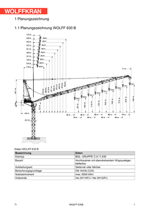 Věžové výkyvné jeřáby s horní otočí Wolffkran 630 B