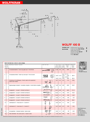 Věžové výkyvné jeřáby s horní otočí Wolffkran WK 100 B