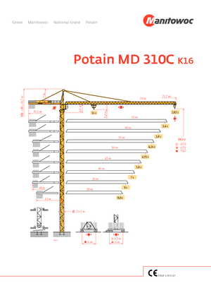 Věžové trolejové jeřáby s horní otočí Potain MD 310 C 16 T