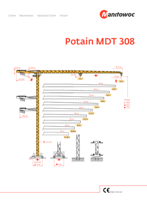Věžové trolejové jeřáby s horní otočí Potain MDT 308