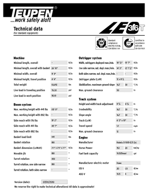 Pásové teleskopické pracovní plošiny TEUPEN LEO36T