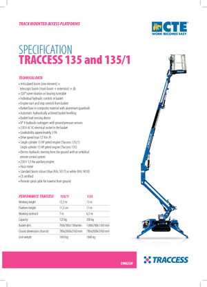 Pásové kloubové pracovní plošiny CTE Traccess 135-1