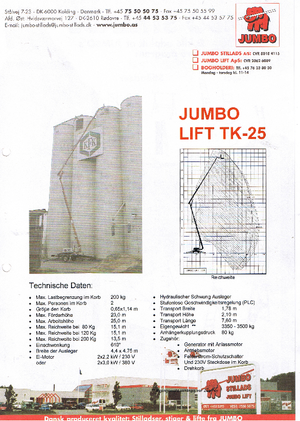 Autoplošiny s kloubovým výložníkem Jumbo Lift TK 25