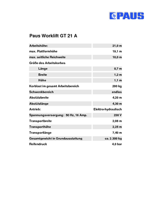 Přívěsné kloubové pracovní plošiny Paus Worklift GT 21 A