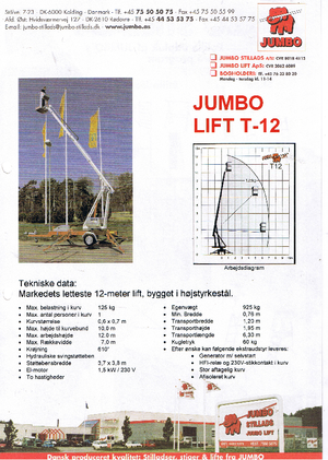 Přívěsné teleskopické pracovní plošiny Jumbo Lift T 12
