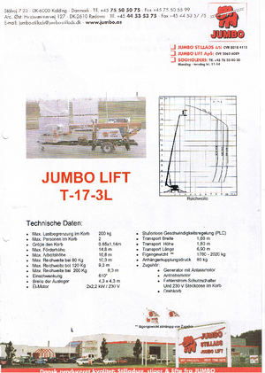 Přívěsné teleskopické pracovní plošiny Jumbo Lift T 17-3 L