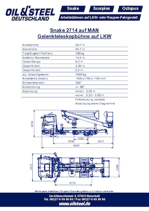 Přívěsné kloubové pracovní plošiny Oil & Steel Snake 2714 