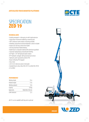 Přívěsné kloubové pracovní plošiny CTE ZED 19