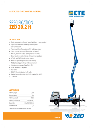 Přívěsné kloubové pracovní plošiny CTE ZED 20.2 H