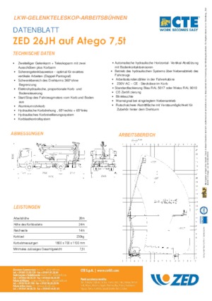 Přívěsné kloubové pracovní plošiny CTE ZED 26 JH