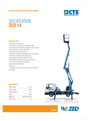 Přívěsné kloubové pracovní plošiny CTE Z 14