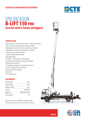 Autoplošiny s teleskopickým výložníkem CTE B-Lift 150 Pro