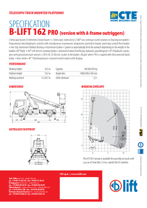 Autoplošiny s teleskopickým výložníkem CTE B-Lift 162 Pro-A