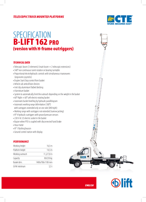 Autoplošiny s teleskopickým výložníkem CTE B-Lift 162 Pro-H