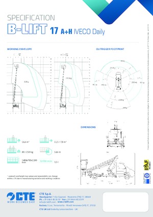 Autoplošiny s teleskopickým výložníkem CTE B-LIFT 17 A+H