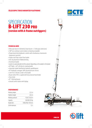 Autoplošiny s teleskopickým výložníkem CTE B-Lift 230 Pro-A