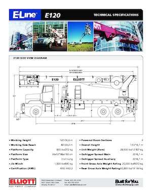 Autoplošiny s teleskopickým výložníkem Elliott Equipment E120 E-Line