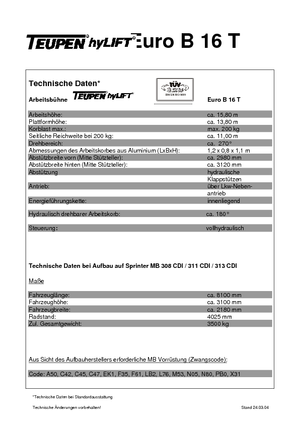 Autoplošiny s teleskopickým výložníkem TEUPEN Euro B 16 T