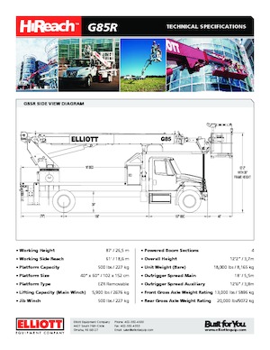 Autoplošiny s teleskopickým výložníkem Elliott Equipment G85R HiReach