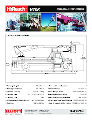 Autoplošiny s teleskopickým výložníkem Elliott Equipment H70R HiReach