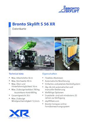 Autoplošiny s teleskopickým výložníkem Bronto Skylift S 56 XR