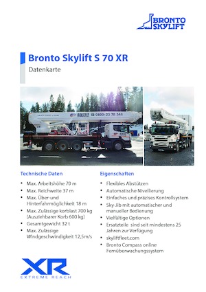 Autoplošiny s teleskopickým výložníkem Bronto Skylift S 70 XR