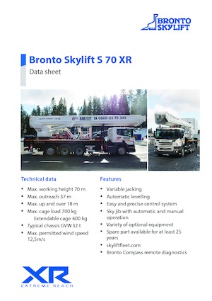 Autoplošiny s teleskopickým výložníkem Bronto Skylift S 70 XR