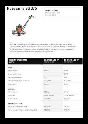 Ručně vedené hladičky betonu Husqvarna BG 375